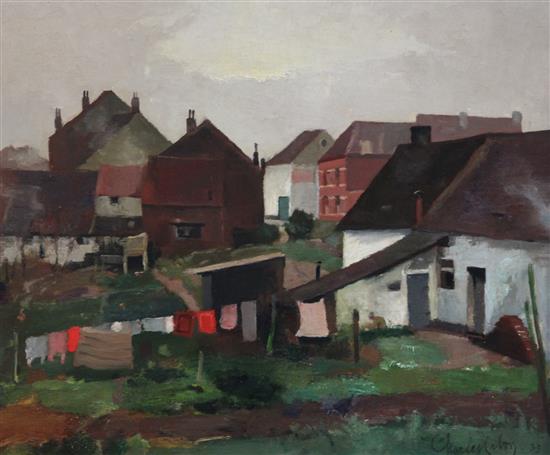 Charles Lebon (Belgian, 1906-1957) Continental village scene, 15 x 18in.